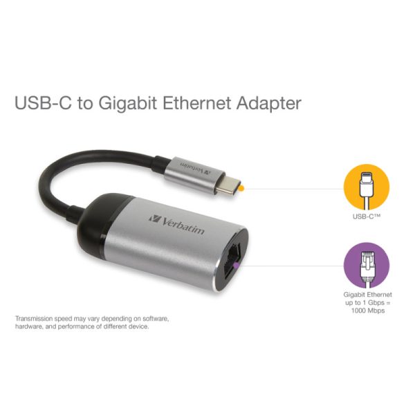 Verbatim USB-C na RJ45 gigabitni ethernet mrežni adapter, aluminijsko kućište - Slika 2