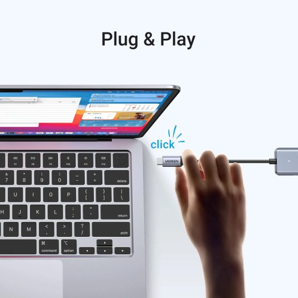 UGREEN 4-portni USB-C HUB 4xUSB-A 3.0 + USB-C power port, sivi - Slika 5