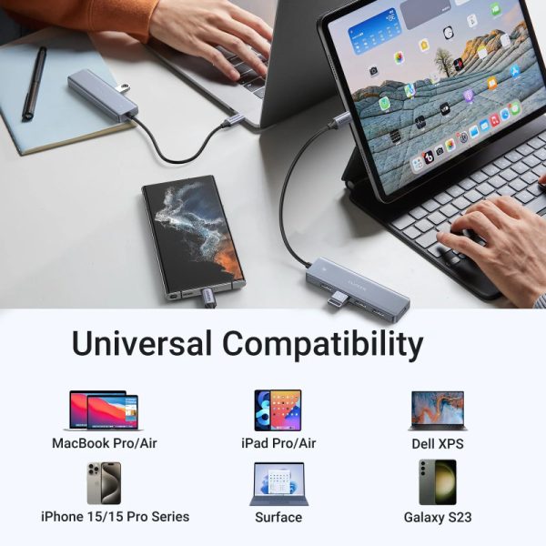 UGREEN 4-portni USB-C HUB 4xUSB-A 3.0 + USB-C power port, sivi - Slika 7