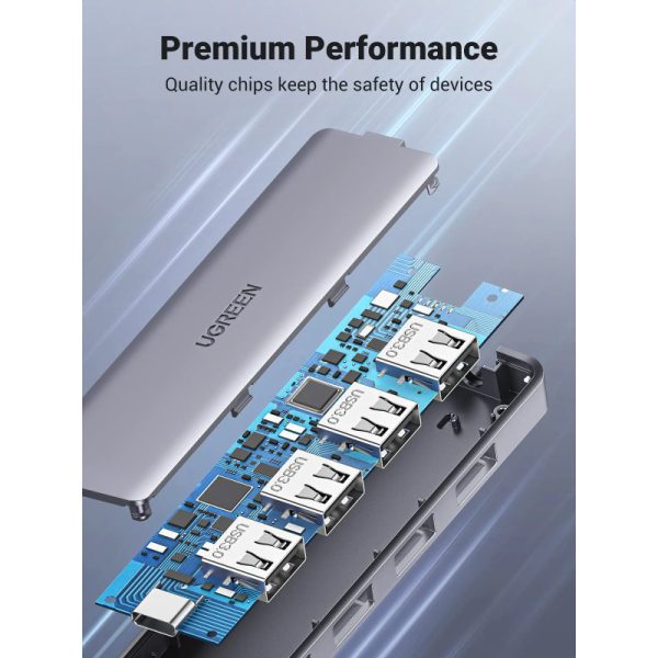 UGREEN 4-portni USB-C HUB 4xUSB-A 3.0 + USB-C power port, sivi - Slika 8