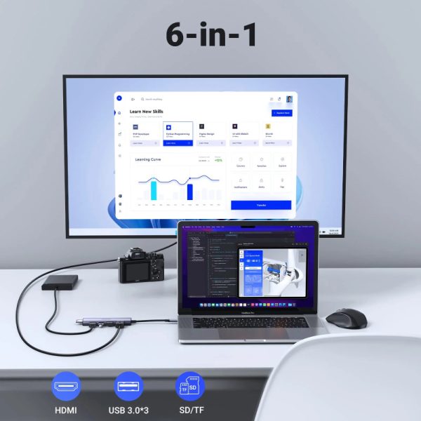 UGREEN 6-portni USB-C HUB 3xUSB-A 3.0, 1xHDMI 4K 60Hz, 1xSD, 1xTF, sivi - Slika 2