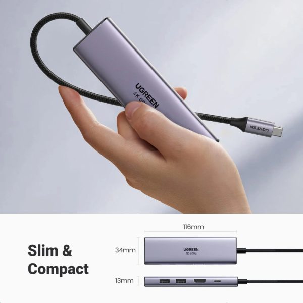 UGREEN 6-portni USB-C HUB 3xUSB-A 3.0, 1xHDMI 4K 60Hz, 1xSD, 1xTF, sivi - Slika 5