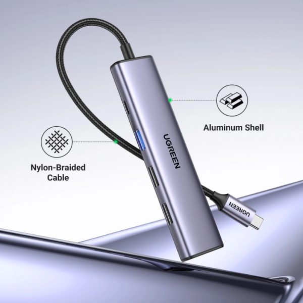 UGREEN 5-portni Revodok 105 USB-C HUB, 3xUSB-A, 1xUSB-C 100W PD, 1xHDMI 4K 30Hz, sivi - Slika 6