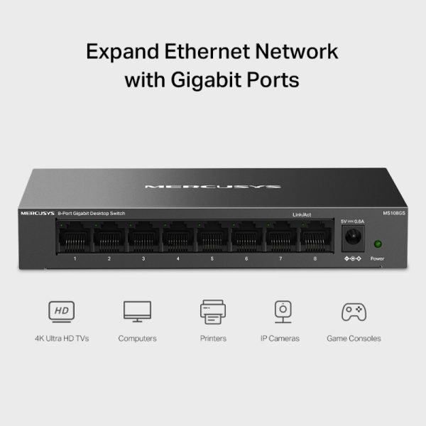 Mercusys 8-Port Gigabit Desktop preklopnik (Switch) 8×10/100/1000Mbps, Plug & Play, Auto-Negotiation, Auto-MDI/MDIX, metalno kućište - Slika 5