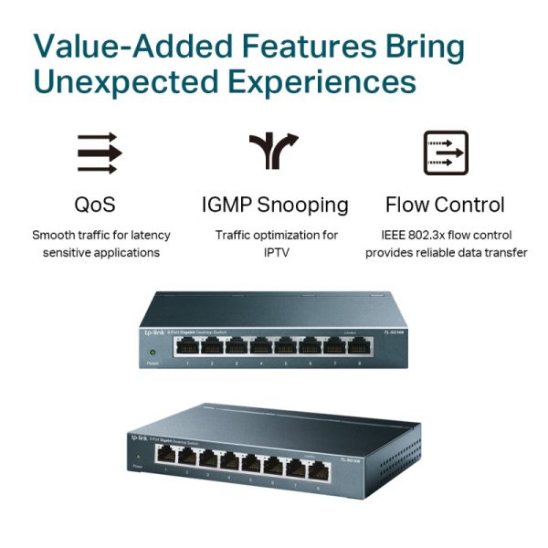 TP-Link 8-port Gigabit Desktop preklopnik (Switch), 8×10/100/1000M RJ45 ports, metalno kućište - Slika 4