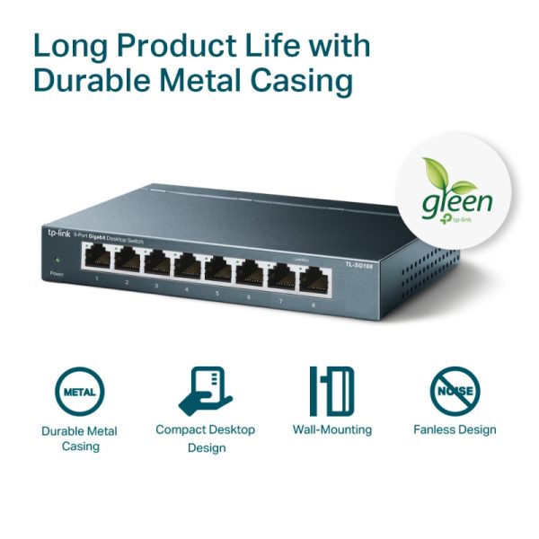 TP-Link 8-port Gigabit Desktop preklopnik (Switch), 8×10/100/1000M RJ45 ports, metalno kućište - Slika 6