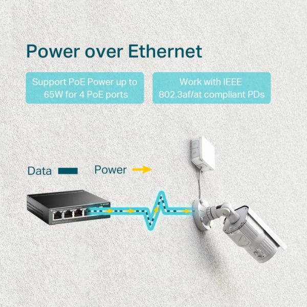 TP-Link 5-port Gigabit PoE preklopnik (Switch), 5×10/100/1000M RJ45 ports, 4×PoE ports, metalno kućište (56W) - Slika 2