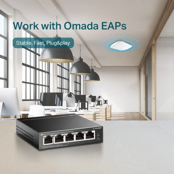 TP-Link 5-port Gigabit PoE preklopnik (Switch), 5×10/100/1000M RJ45 ports, 4×PoE ports, metalno kućište (56W) - Slika 3