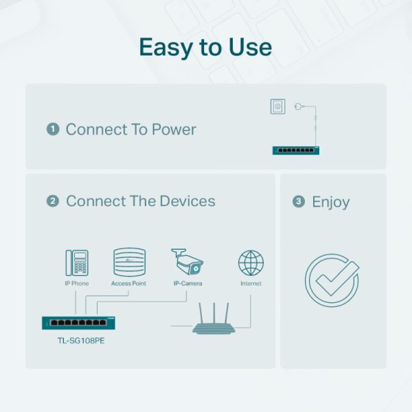 TP-Link 8-port Gigabit PoE Easy Smart preklopnik (Switch), 8×10/100/1000M RJ45, 4×PoE+, metalno kućište, 13" (64W) - Slika 6
