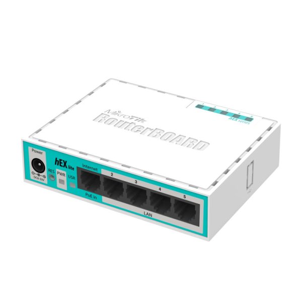 Mikrotik RB750r2 hEX lite, 850MHz CPU, 64MB RAM, 5×LAN, RouterOS L4, plastično kućište, PSU - Slika 2
