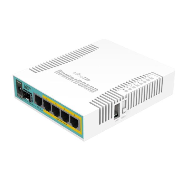 Mikrotik RB960PGS, hEX PoE, 800MHz CPU, 128MB RAM, 5×Gigabit LAN, (4×PoE izlaz), SFP, USB, RouterOS L4, plastično kućište, PSU - Slika 2