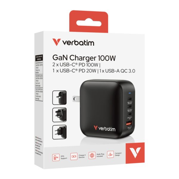 Verbatim Mini GaN zidni punjač 100W, 3×USB-C/1×USB-A, PD/QC 3.0 - Slika 7