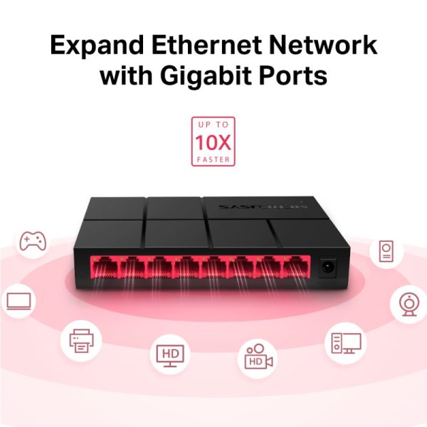 Mercusys 8-port Gigabit mini Desktop preklopnik (Switch), 8×10/100/1000M RJ45 ports, plastično kućište - Slika 4