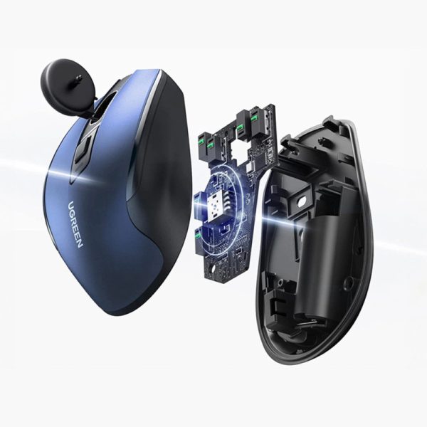 UGREEN MU006 bežični ergonomski miš, bluetooth, 4000 DPI, USB, plavo crni - Slika 6