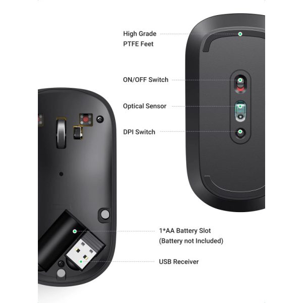 UGREEN SILENT bežični miš, 4000 DPI, USB, sivi - Slika 7