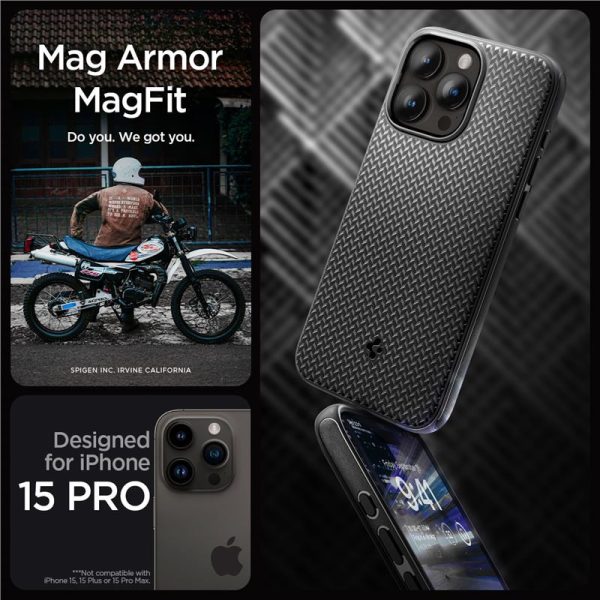 Spigen Mag Armor MagSafe, zaštitna maska za telefon, mat crna - iPhone 15 Pro (ACS06736) - Slika 4
