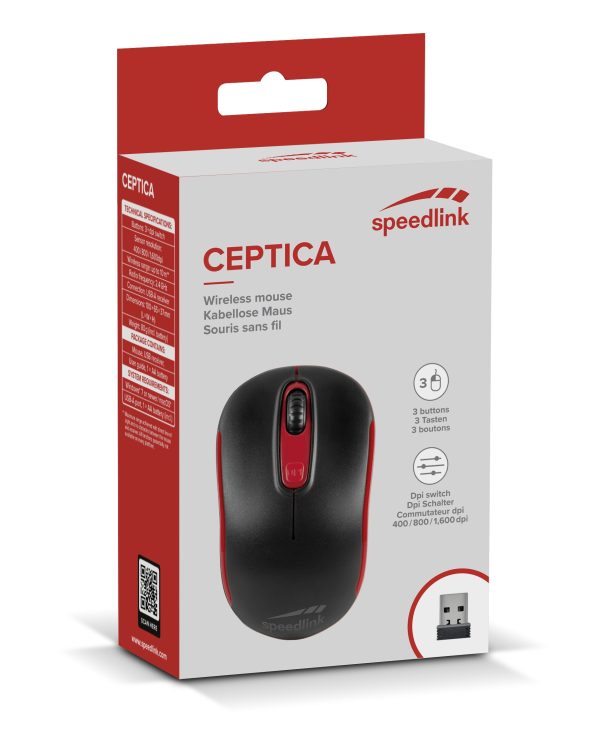 Miš SPEEDLINK Ceptica, bežični 1600 DPI, crno - crveni - Slika 3