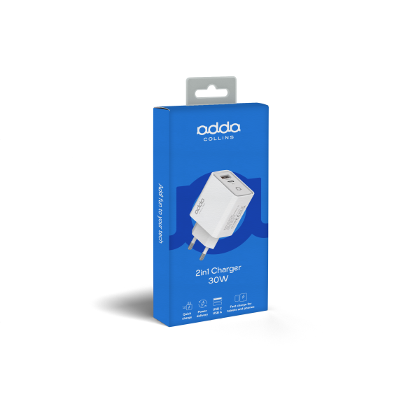 Zidni punjač Adda Collins CH-007-WH, USB-A i Type C izlazi, 30W, bijela - Slika 2