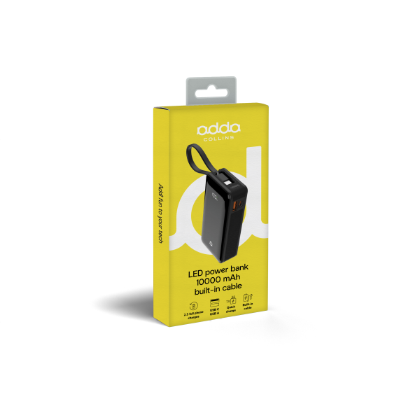 Powerbank Adda Collins PB-005-BK, 10000 mAh, LED zaslon, PD20W + QC22.5W, Type C ulaz, Type C i USB-A izlaz, 3A,crni - Slika 3