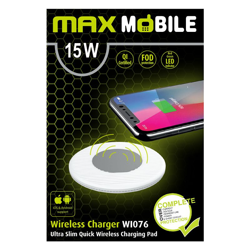 MAXMOBILE BEŽIČNI PUNJAČ WI-076 QC QUICK CHARGE 15W bijeli