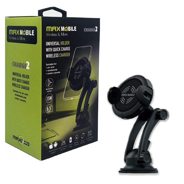 MAXMOBILE DRŽAČ ZA MOBITEL CHARGE2, QC 3.0 BEŽIČNO PUNJENJE,VENT+VACUUM W5