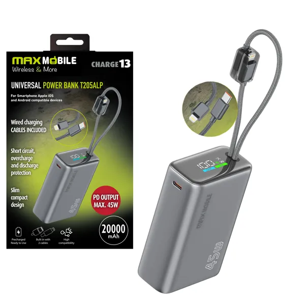 Maxmobile power bank t205alp 20000mah 45w pd 2xtype clightni 32598