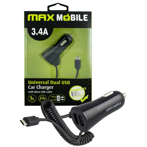 Maxmobile auto adapter usb duo cc d016 34a micro usb crni 27840