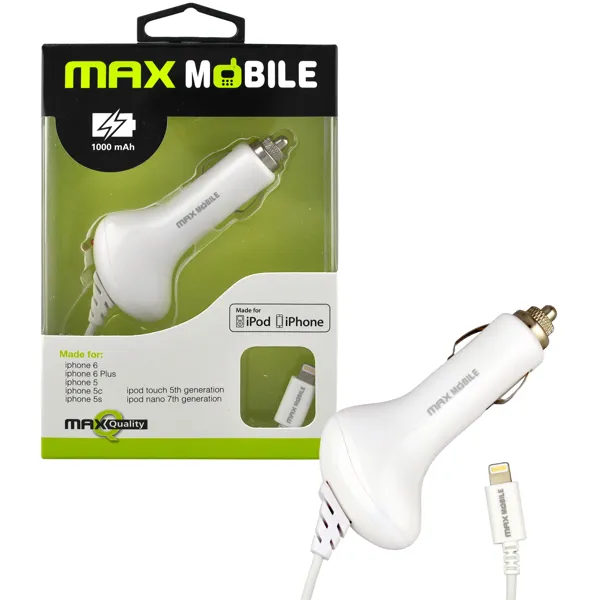 Maxmobile auto punjac za apple iphone 5678x1112 white 1000ma 48761