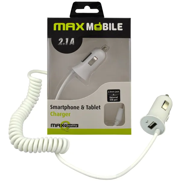Maxmobile auto punjac za tabletmobitel usb 25mm 21a bijeli 27265