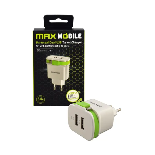 Maxmobile kucni punjac duo usb tc d026 34amfi apple bijelo z 12232