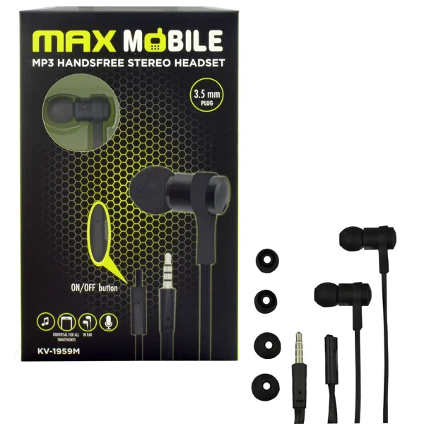 Maxmobile slusalice handsfree kv 1959m crna 35mm 7006